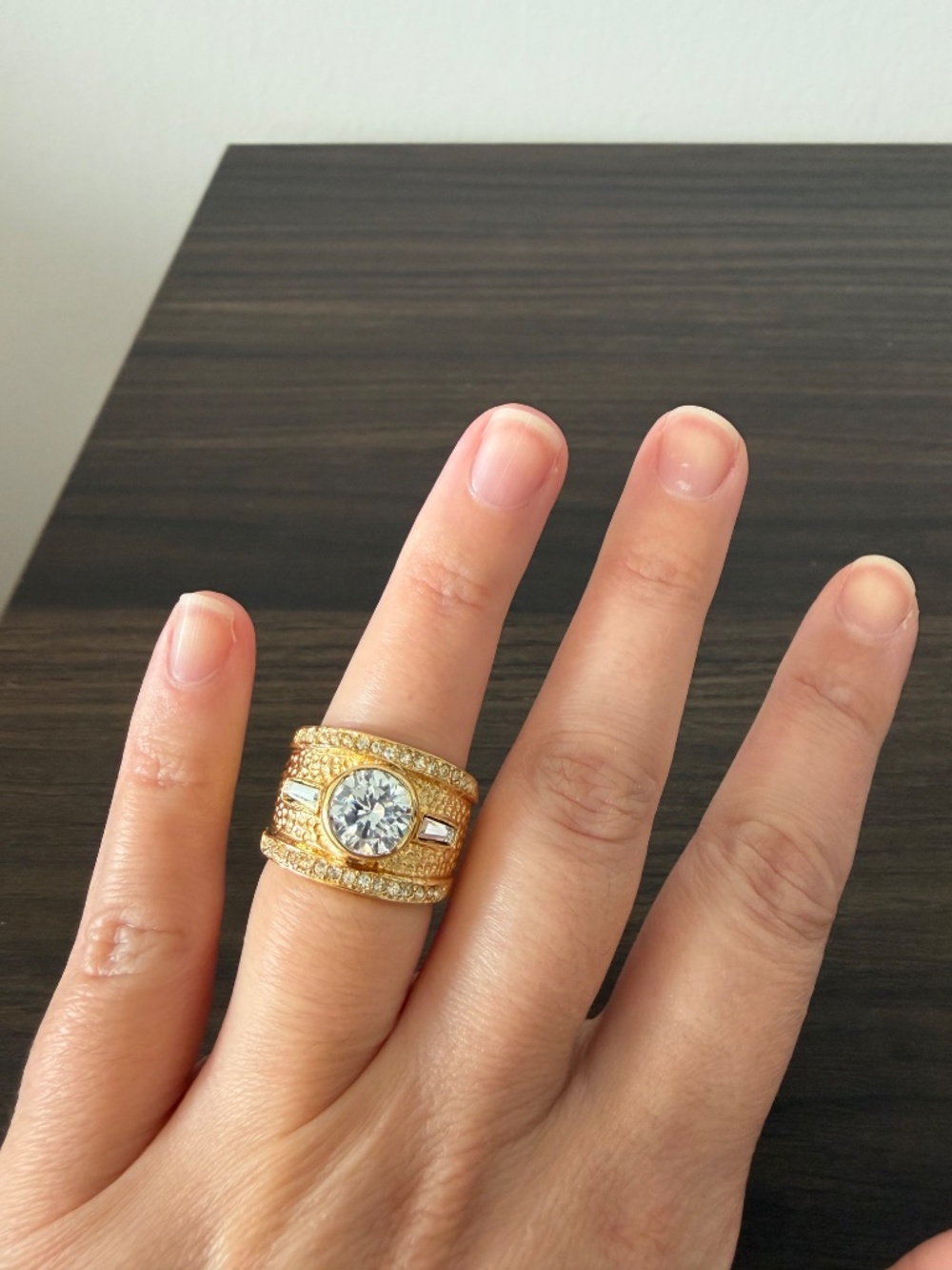 Vintage Ivana Pave Crystal Ring Gold Tone Size 6 - Picture 4 of 5